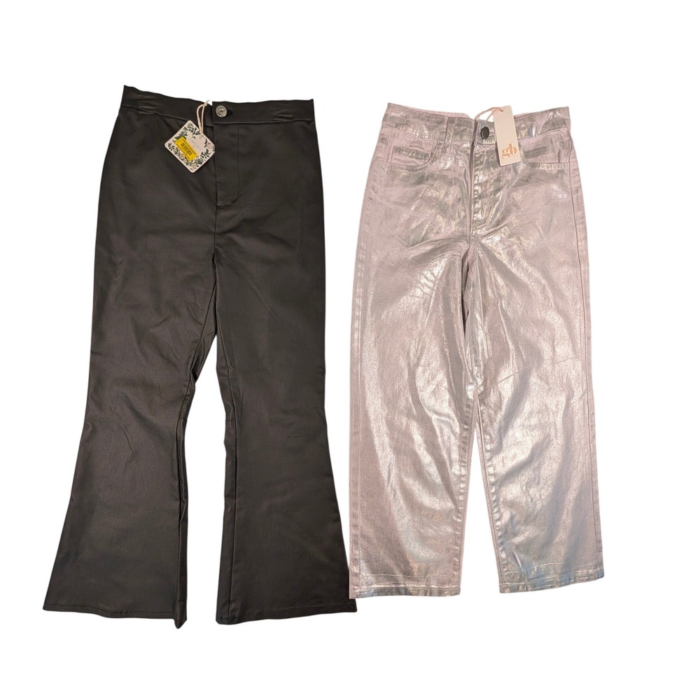 Chelsea & Violet GB Girls Black Faux Leather Flare Pants Bell Size Medium 8/10